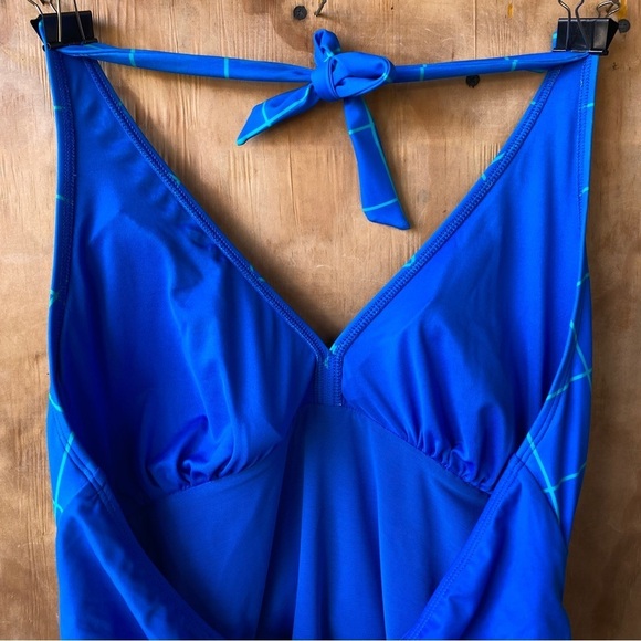 Spanx Halter Blue Plaid Ruched Tankini Swim Top 2627 Retro - Picture 4 of 10